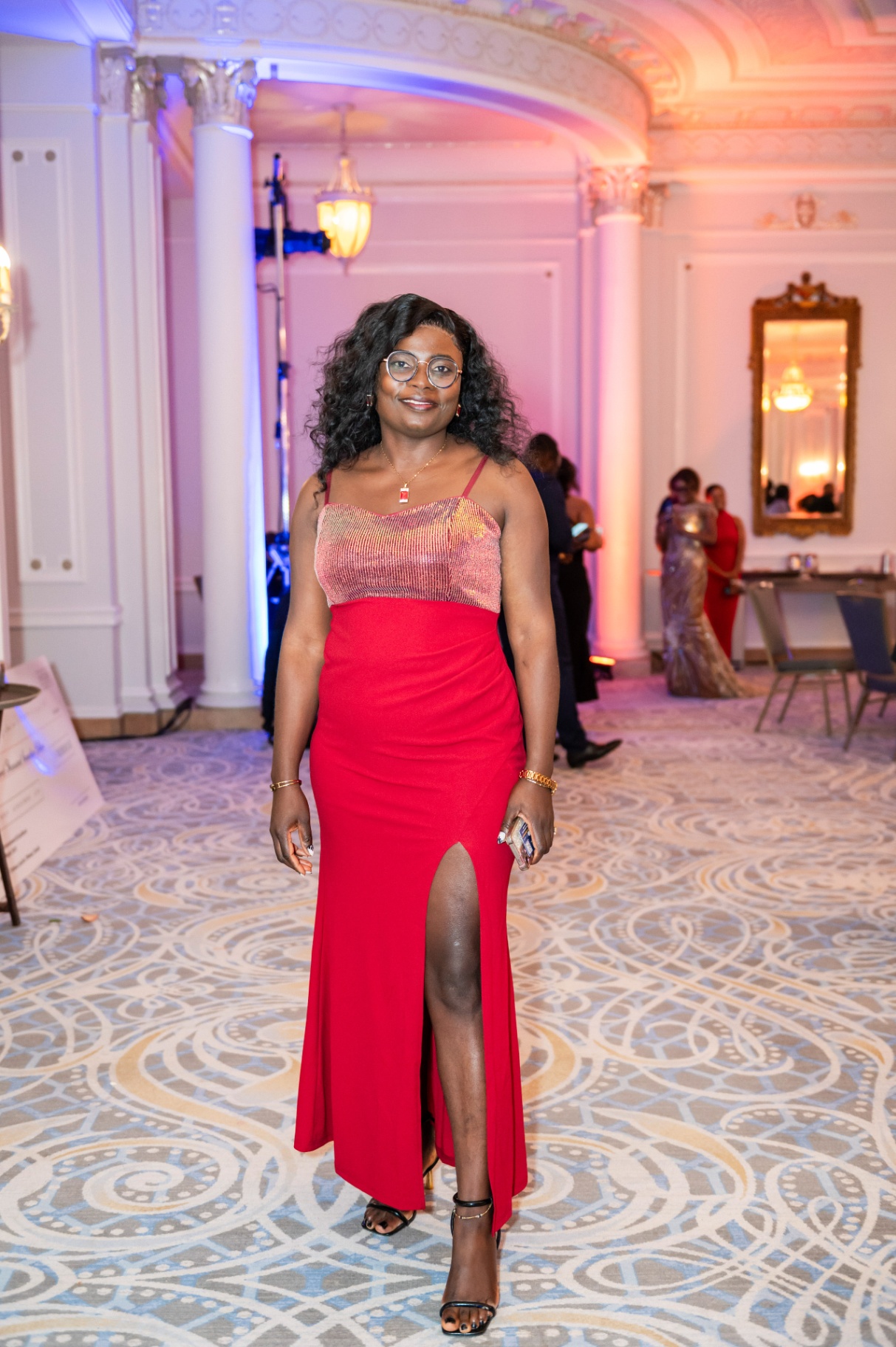 Full-length attendee portrait at the Fairmont ballroom
